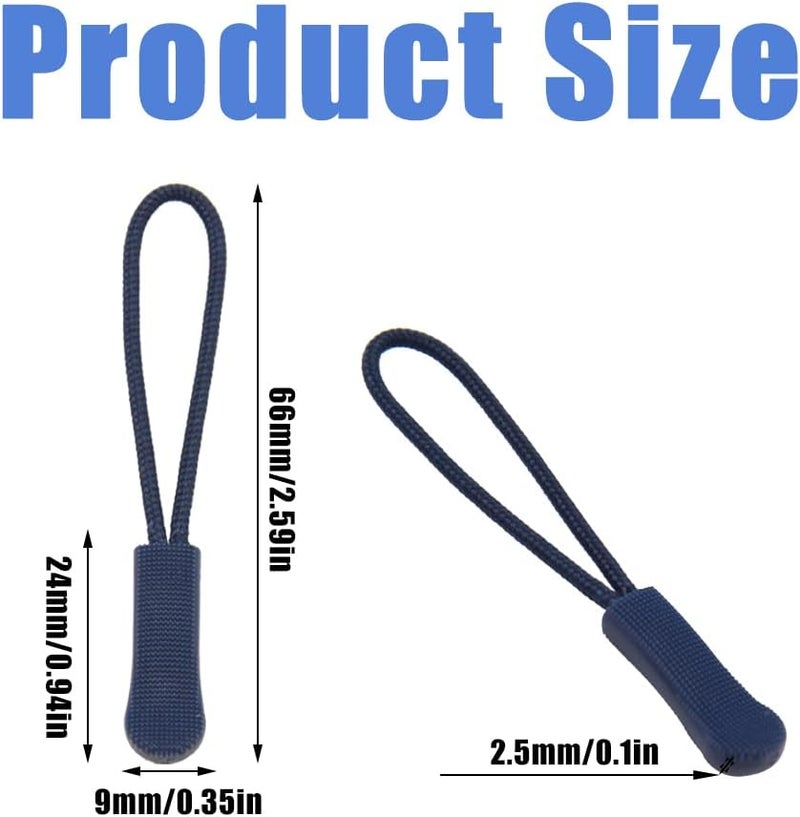 Ruidee 50 Pieces Zipper Pulls Zipper Tabs Zipper Pull Cord Extender Replacement Zipper Pulls for Backpacks, Jackets, Luggage, Purses, Handbags（Dark Blue） - Image 2